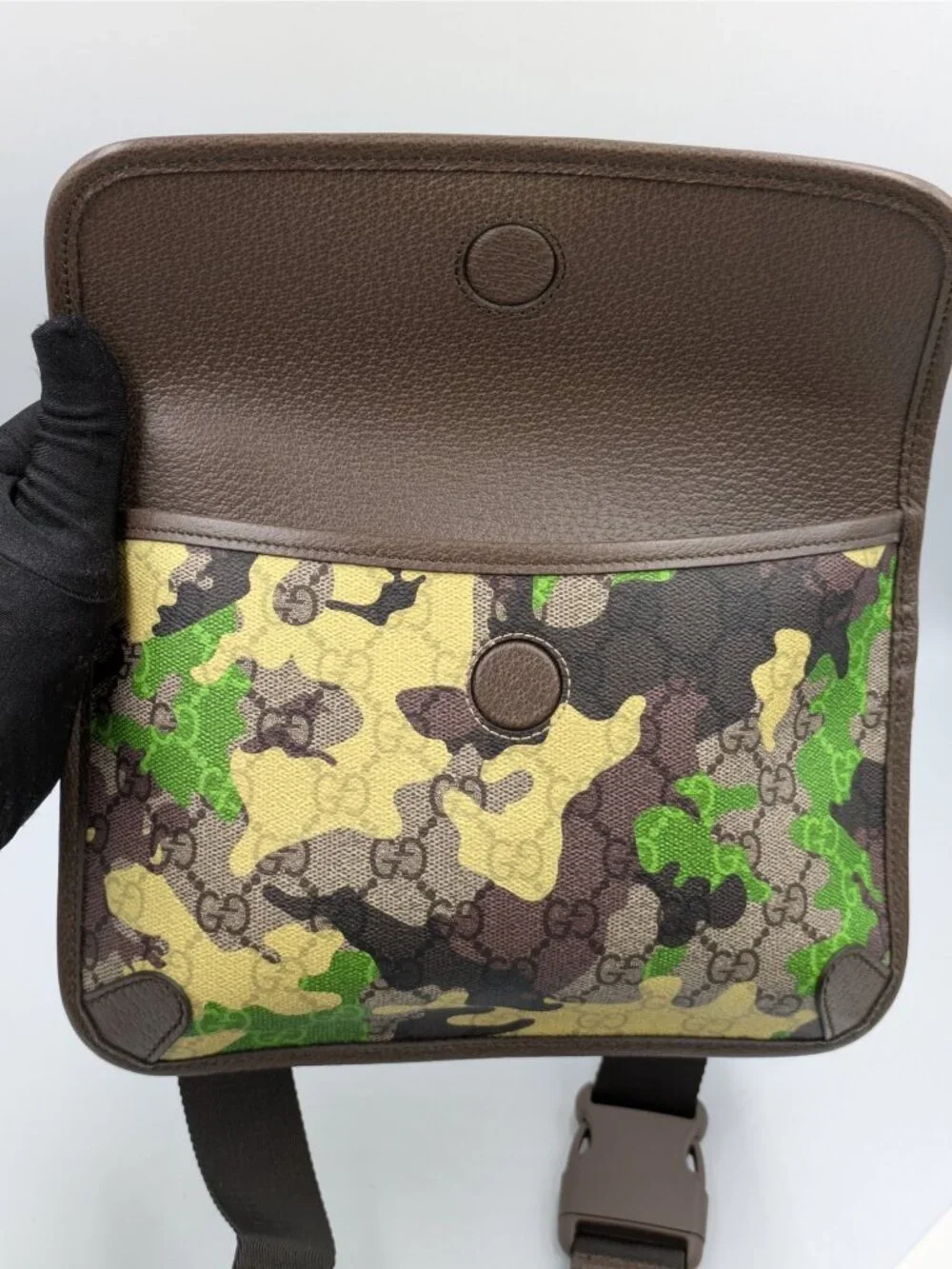 Gucci Unisex Marbled GG Monogram Camouflage Small Belt Bag Yellow Green Brown 80
